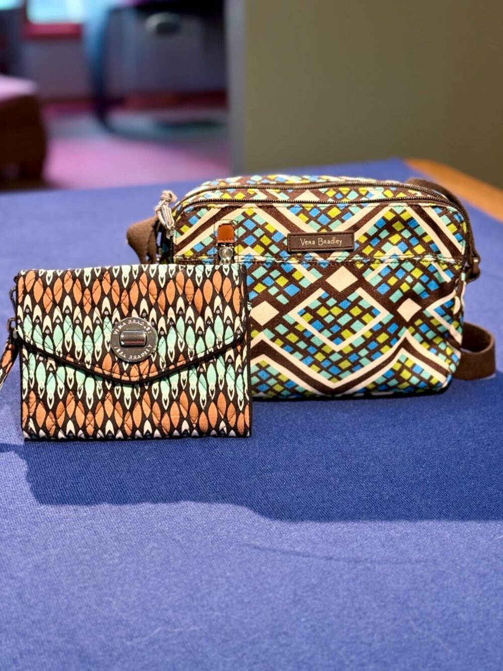 VERA BRADLEY 2-Pc Geometric Lot: Rain Forest Crossbody & Sierra Stream Wristlet